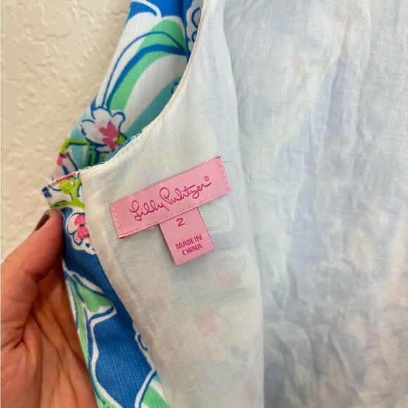 Lilly Pulitzer Cathy Bay Blue Coasting Engineered Shell Shift Dress Size 2 - Picture 5 of 6
